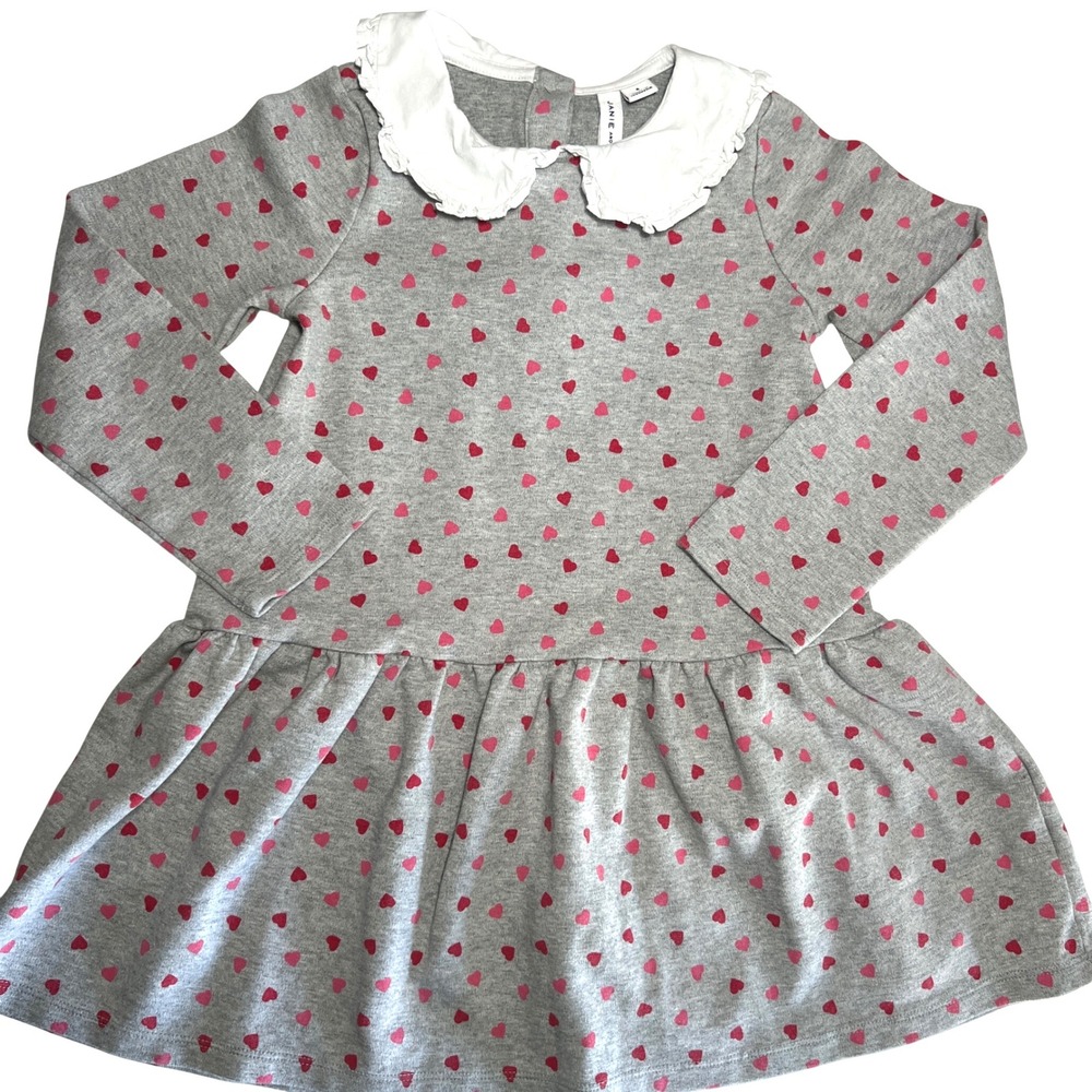 Janie and Jack Girls Grey Heart Ponte Dress Valentines Day Sz 6 Peter Pan Collar